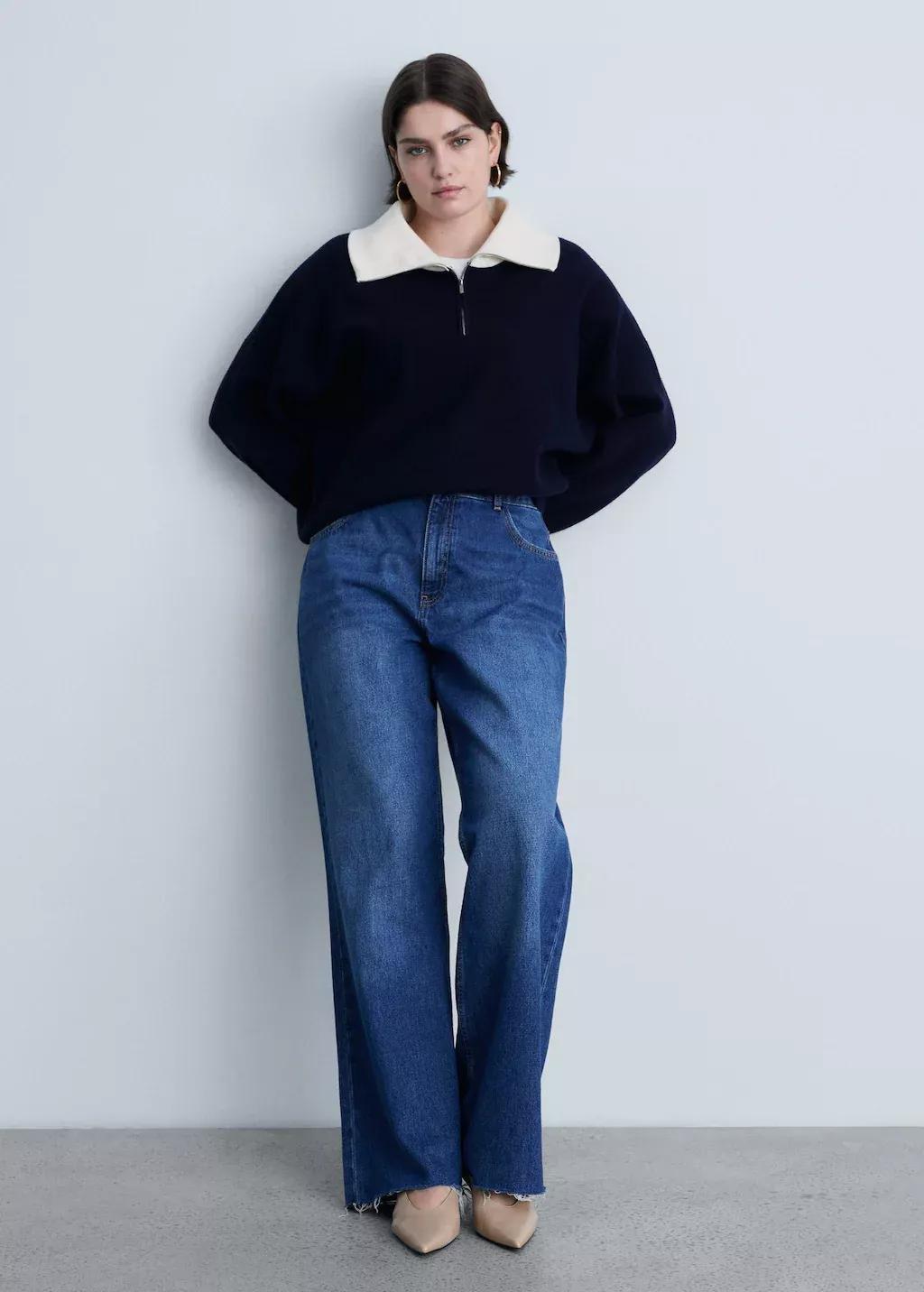 Navy Contrast Collar Knit Sweater, , large image number 4