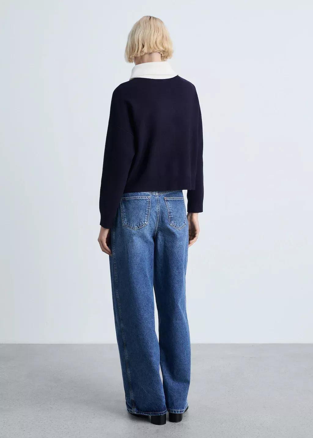 Navy Contrast Collar Knit Sweater, , large image number 7