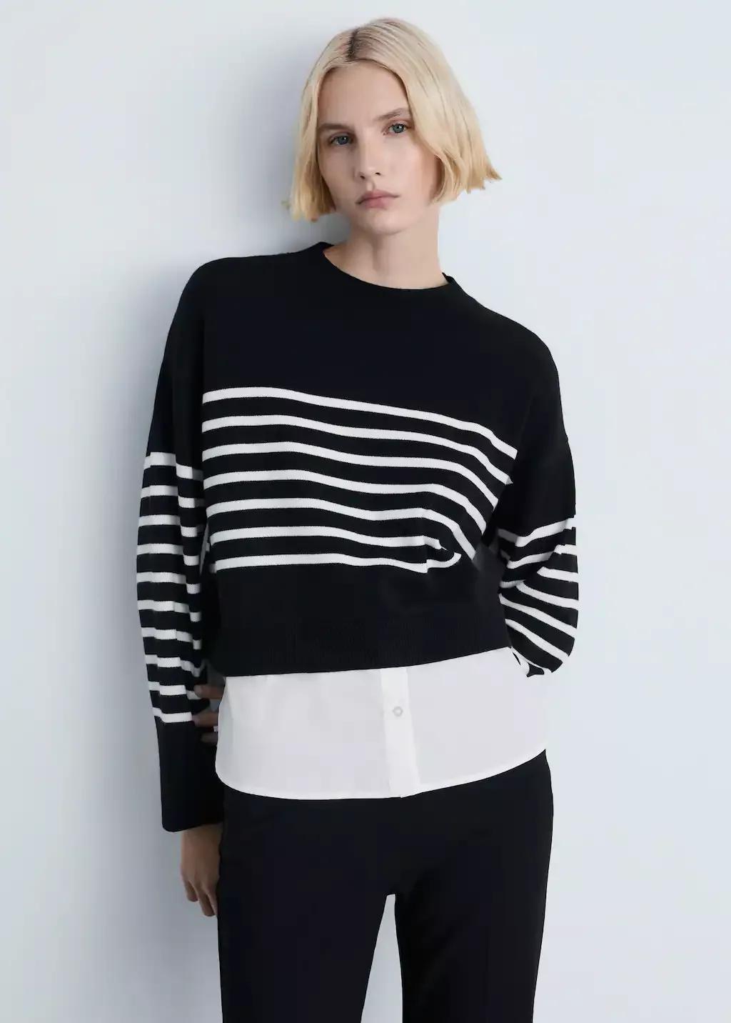 Black Combined Knitted Sweater, , medium