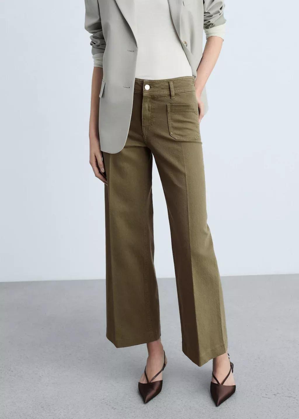 Khaki Wideleg Jeans With Pockets, , medium