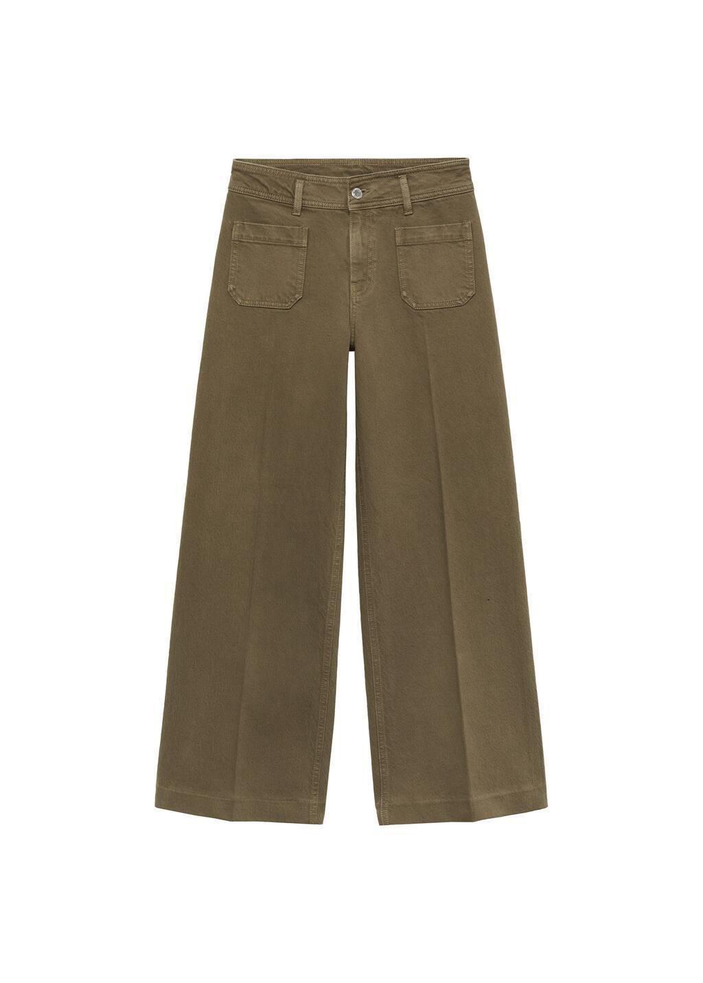 Khaki Wideleg Jeans With Pockets, , large image number 2