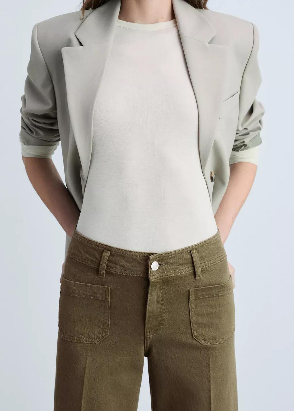 Khaki Wideleg Jeans With Pockets, , large image number 3