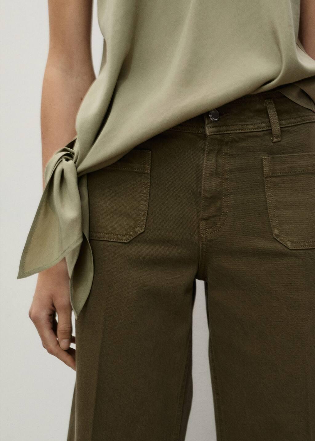 Khaki Wideleg Jeans With Pockets, , large image number 6