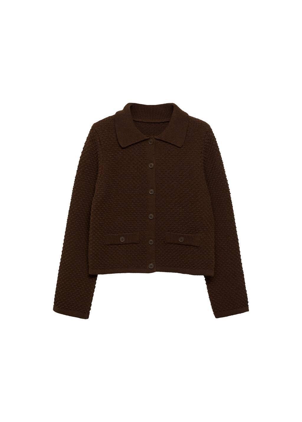 Brown Polo Collar Knitted Jacket, , large image number 2