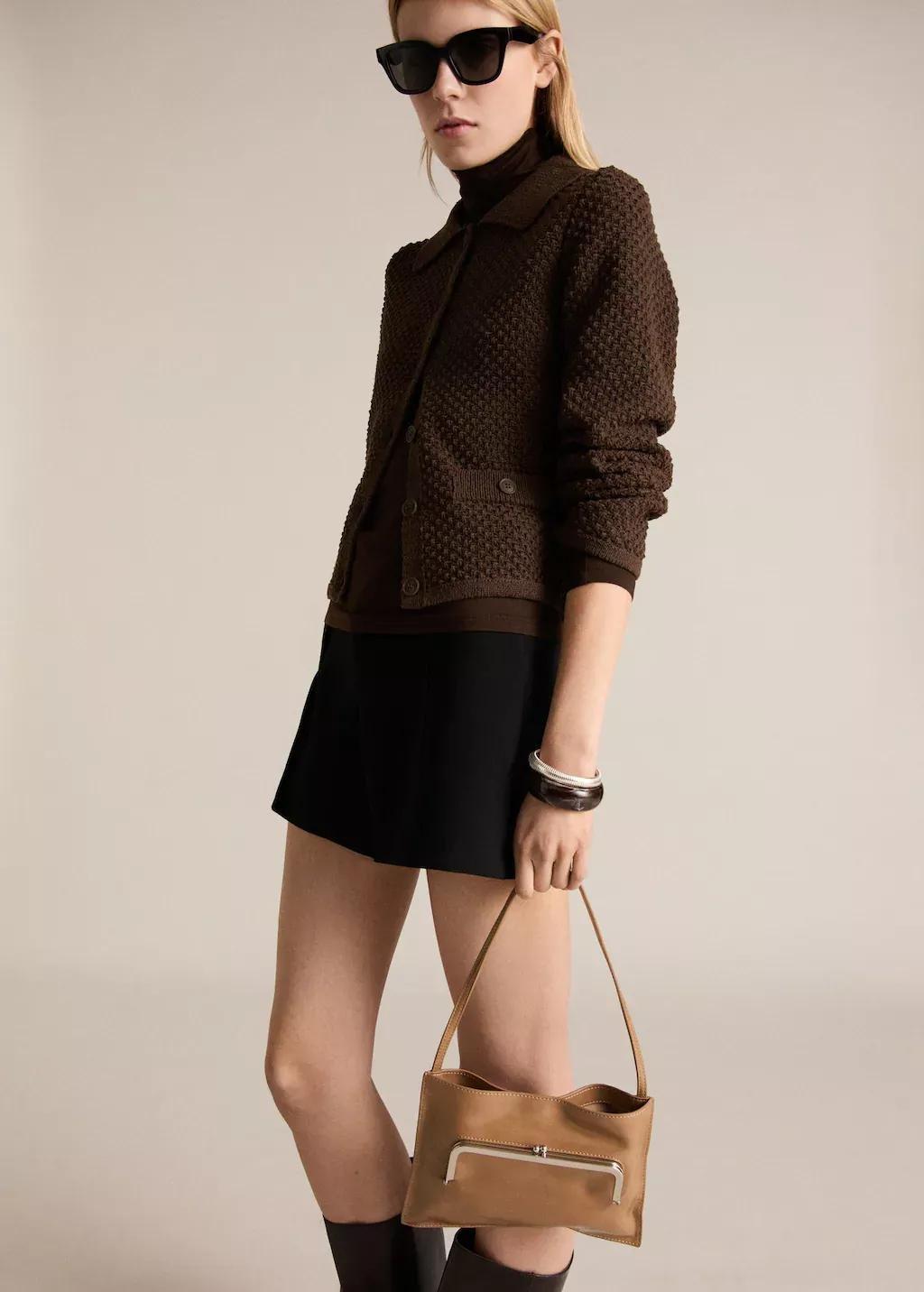 Brown Polo Collar Knitted Jacket, , large image number 3