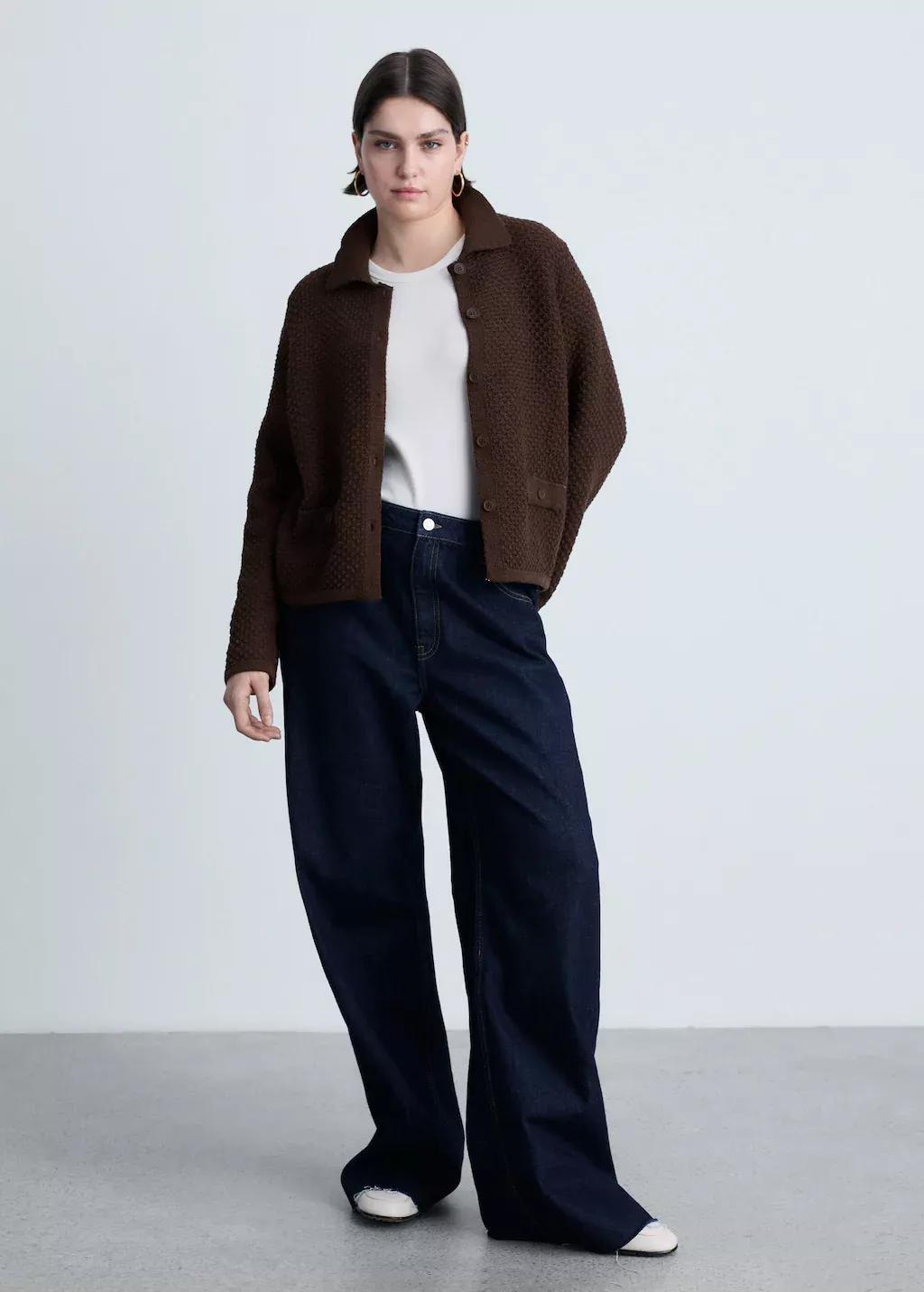 Brown Polo Collar Knitted Jacket, , large image number 5
