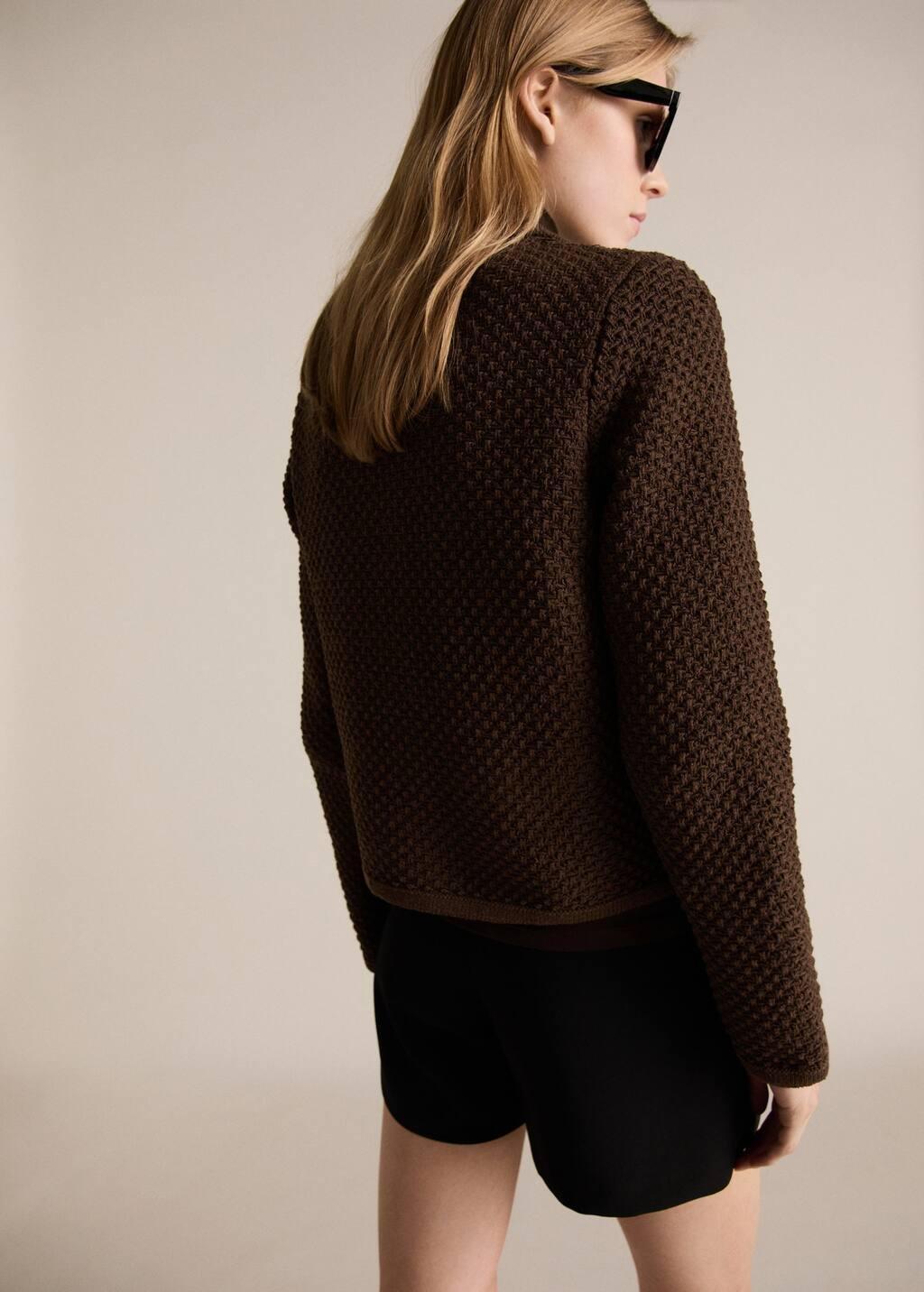 Brown Polo Collar Knitted Jacket, , large image number 6