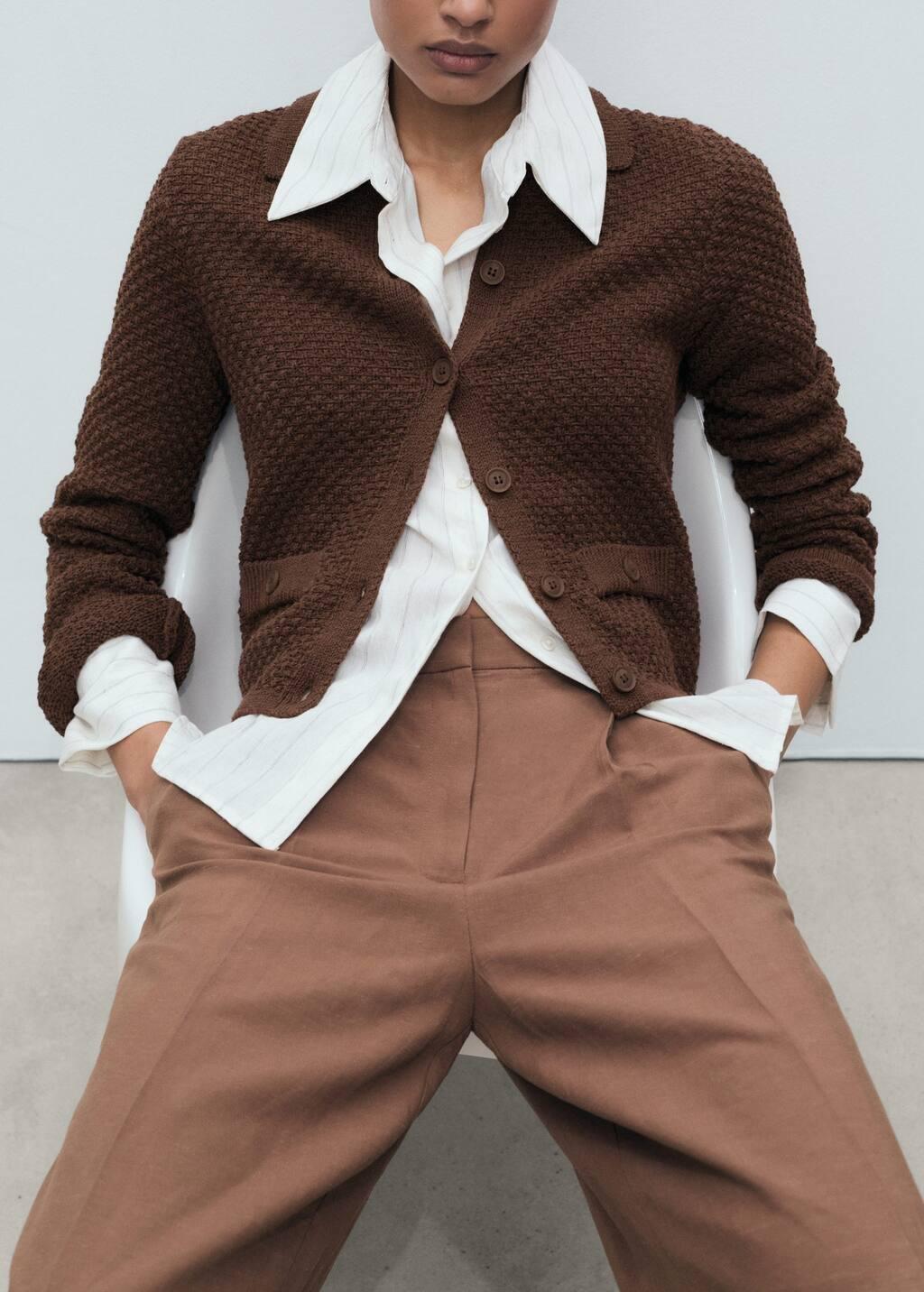 Brown Polo Collar Knitted Jacket, , large image number 9