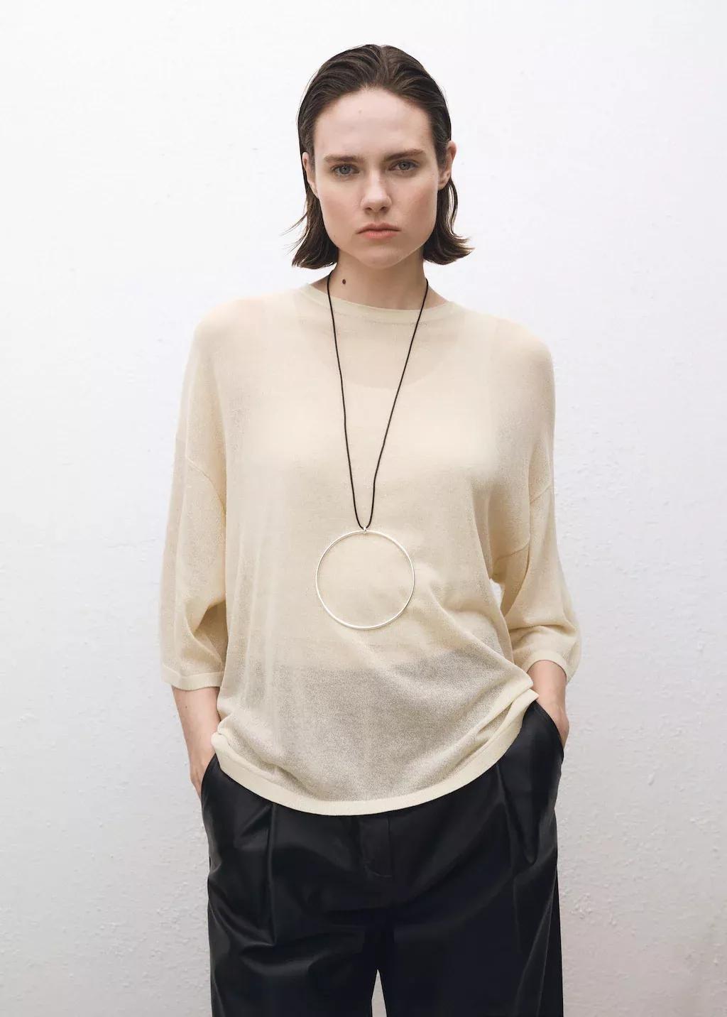 Beige Oversize Short Sleeve Sweater, , large image number 0