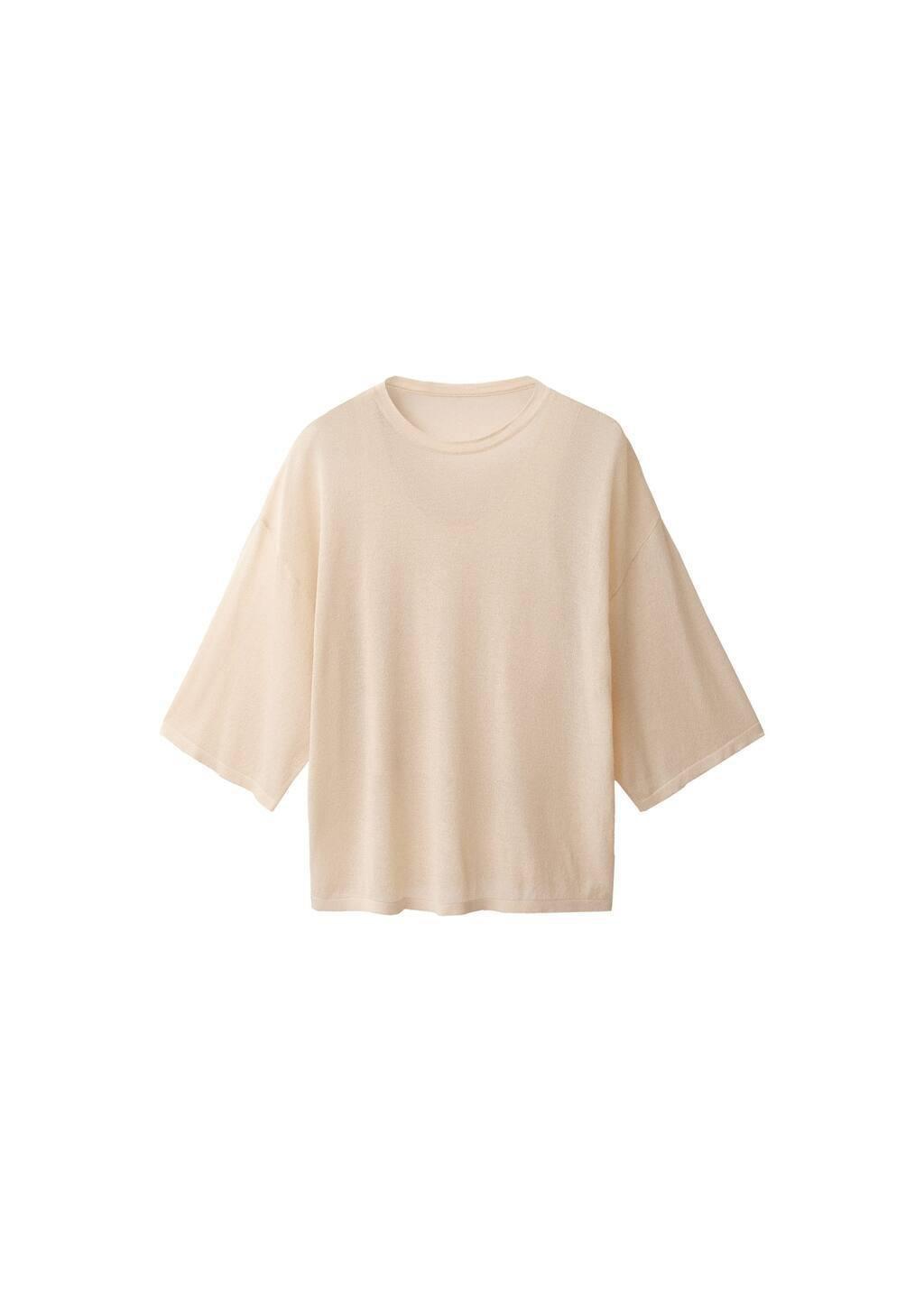 Beige Oversize Short Sleeve Sweater, , large image number 2