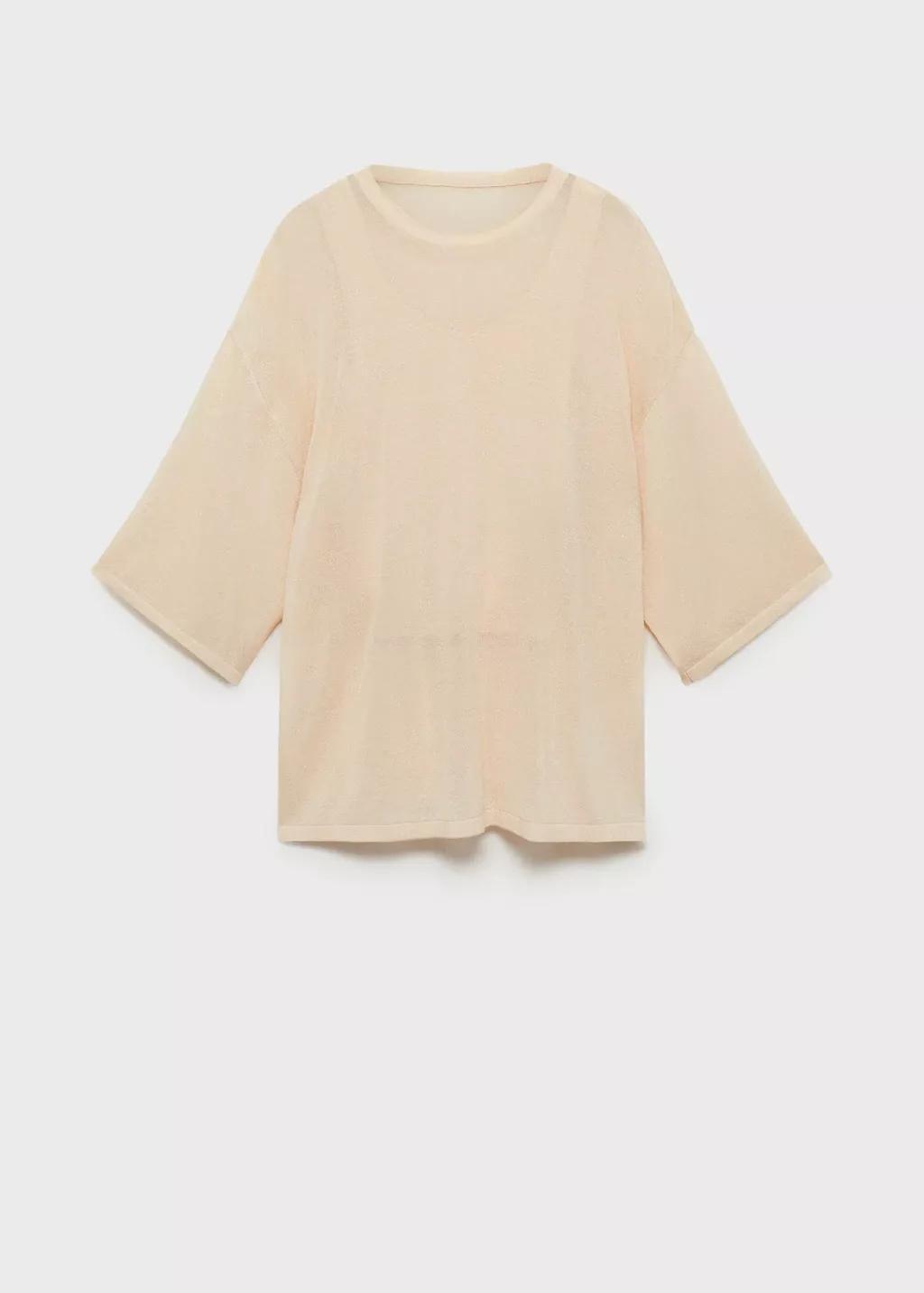 Beige Oversize Short Sleeve Sweater, , large image number 4