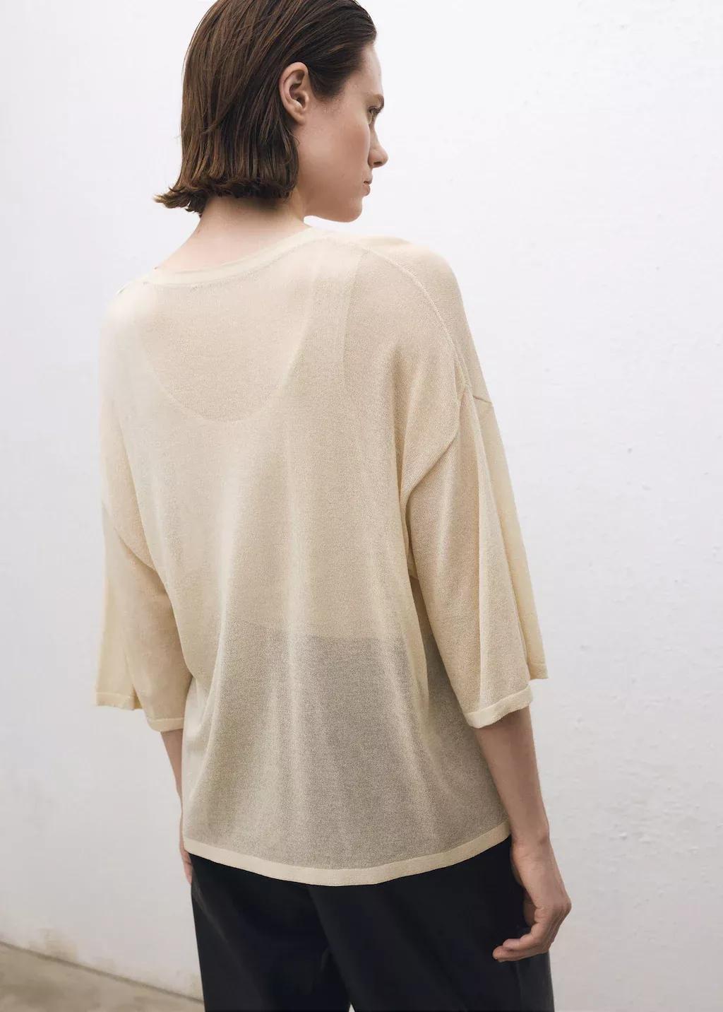 Beige Oversize Short Sleeve Sweater, , large image number 5