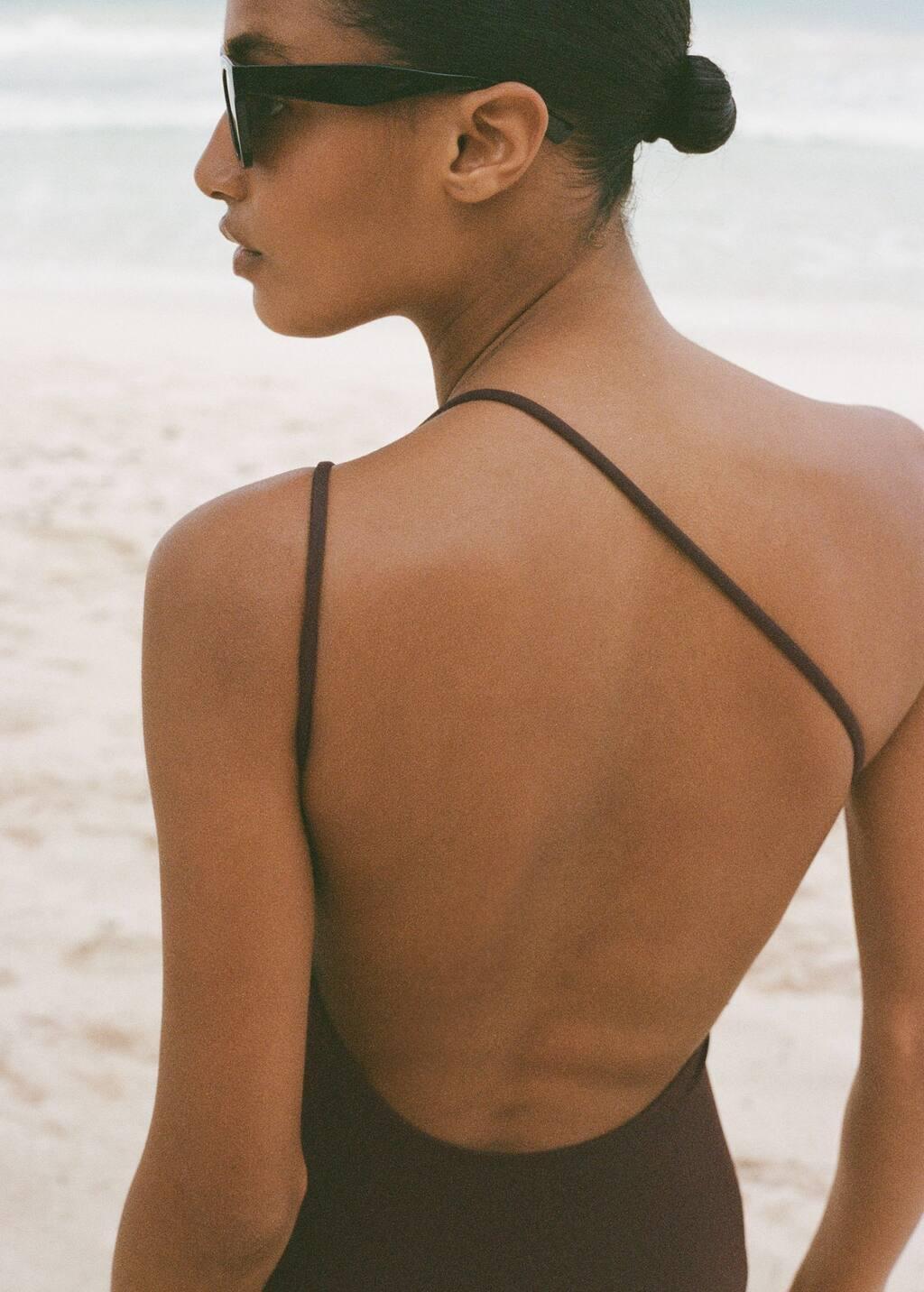 DARK BROWN Asymmetrical swimsuit with hoop, , large image number 2