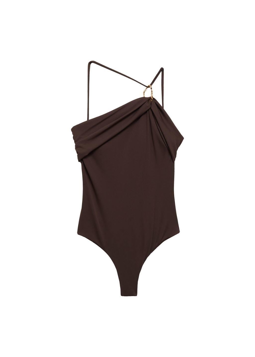 DARK BROWN Asymmetrical swimsuit with hoop, , large image number 3