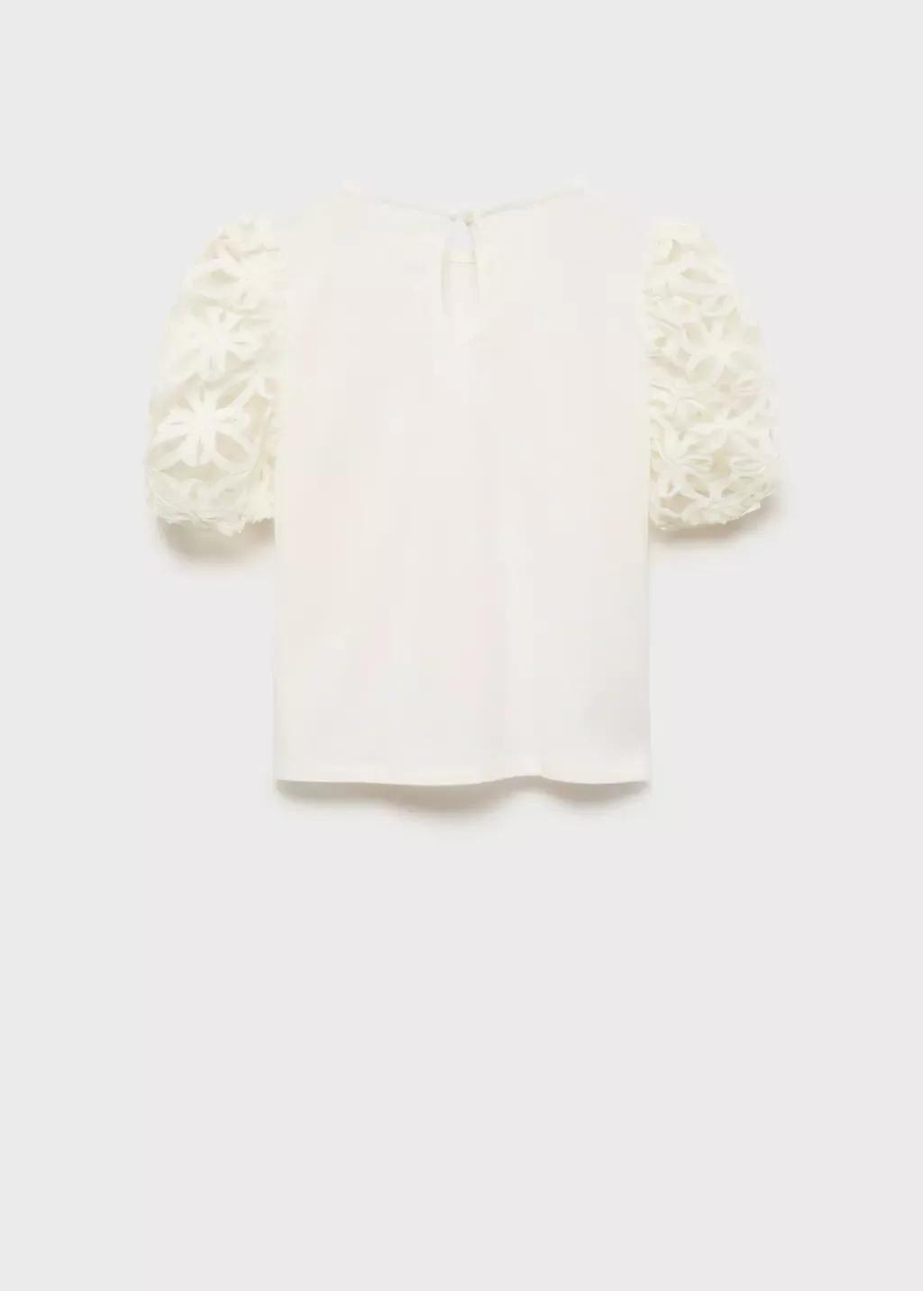 White Embroidered Short-Sleeved T-Shirt, Kids Girl, , large image number 1