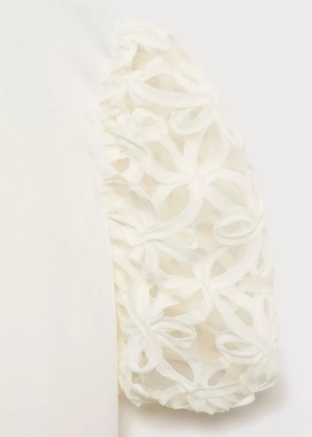 White Embroidered Short-Sleeved T-Shirt, Kids Girl, , large image number 2