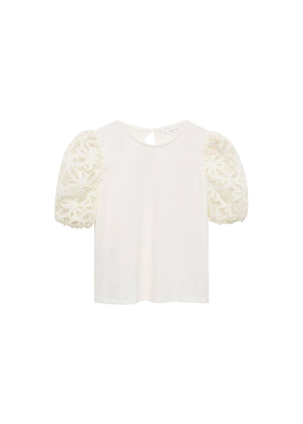 White Embroidered Short-Sleeved T-Shirt, Kids Girl, , large image number 4