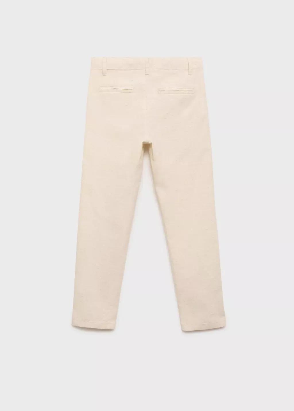 Beige Cotton Linen-Blend Trousers, Kids Boy, , large image number 1