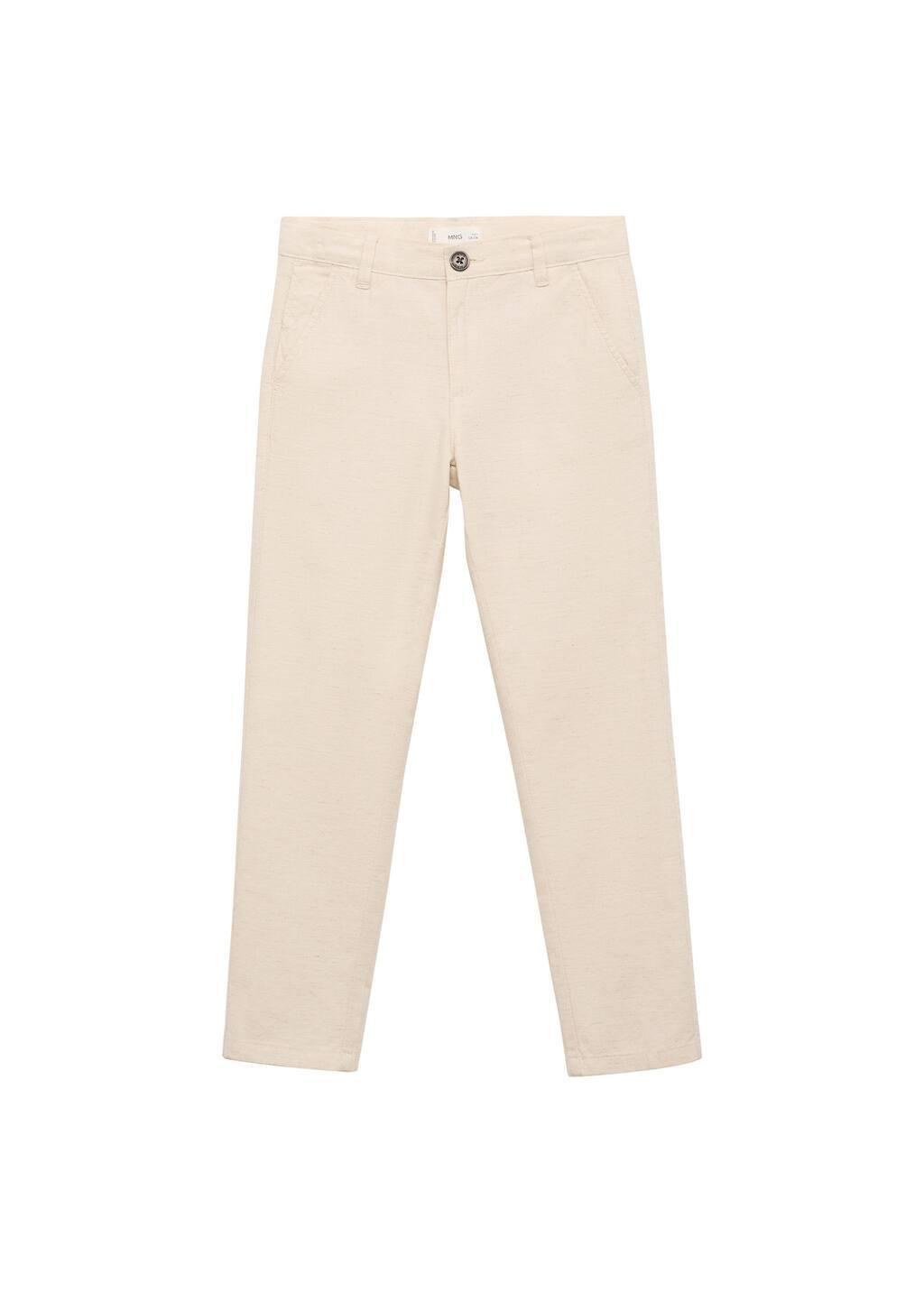 Beige Cotton Linen-Blend Trousers, Kids Boy, , large image number 3