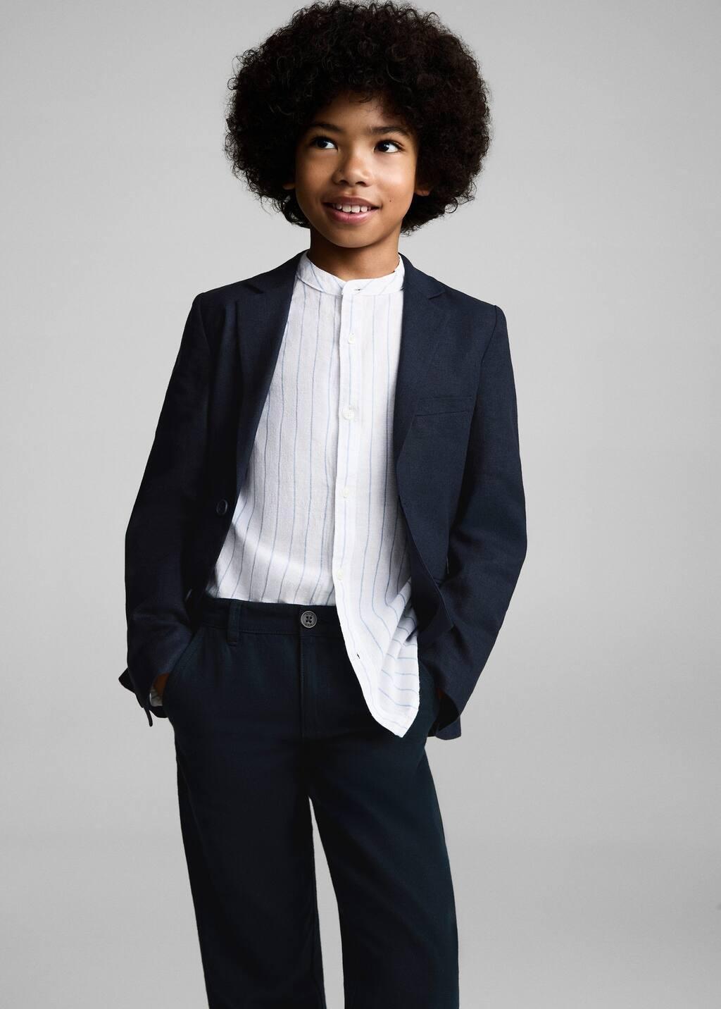 Navy Cotton Linen-Blend Trousers, Kids Boy, , large image number 2