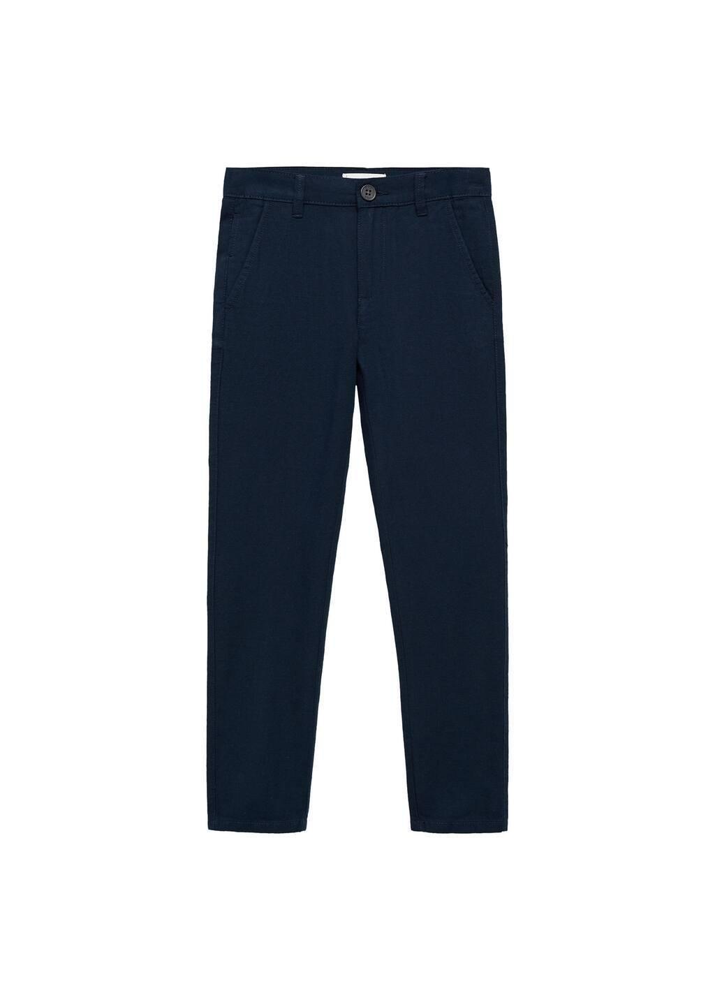 Navy Cotton Linen-Blend Trousers, Kids Boy, , large image number 4