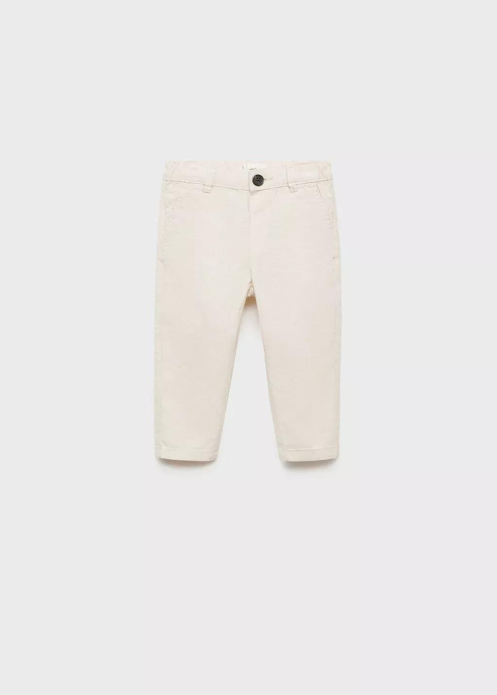 Beige Contrast Waistband Chinos Trousers, Kids Boys, , large image number 0