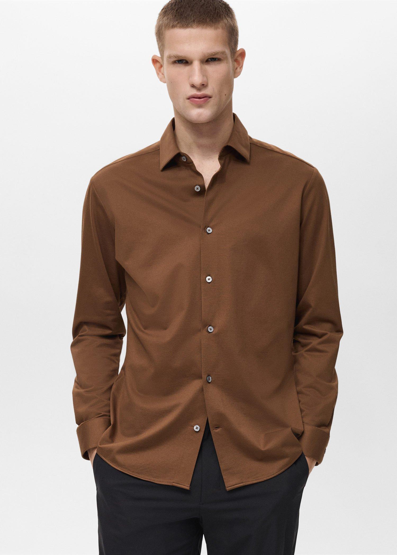 Brown Comfort Stretch Non-Iron Shirt, , large image number 0