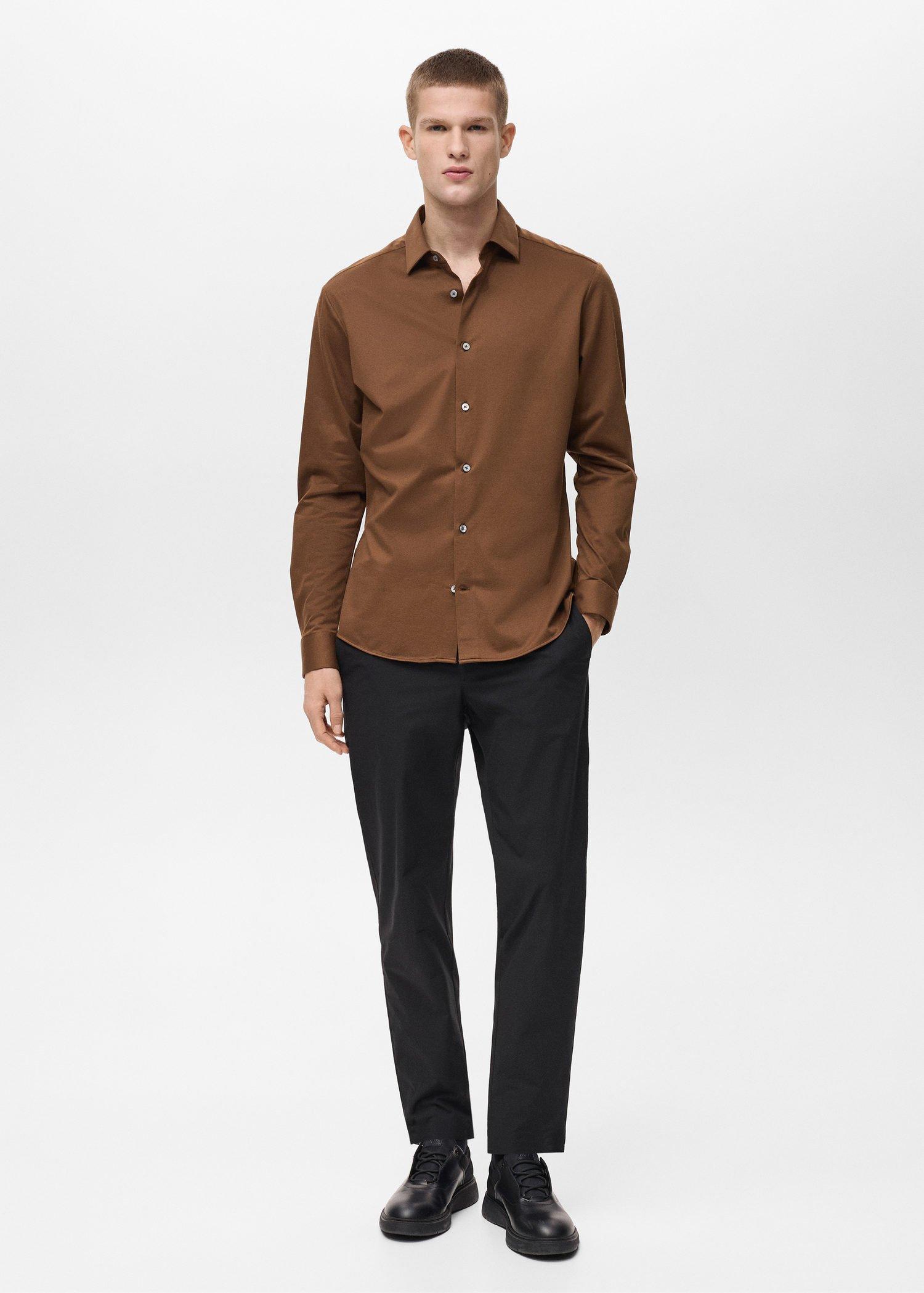 Brown Comfort Stretch Non-Iron Shirt, , large image number 1