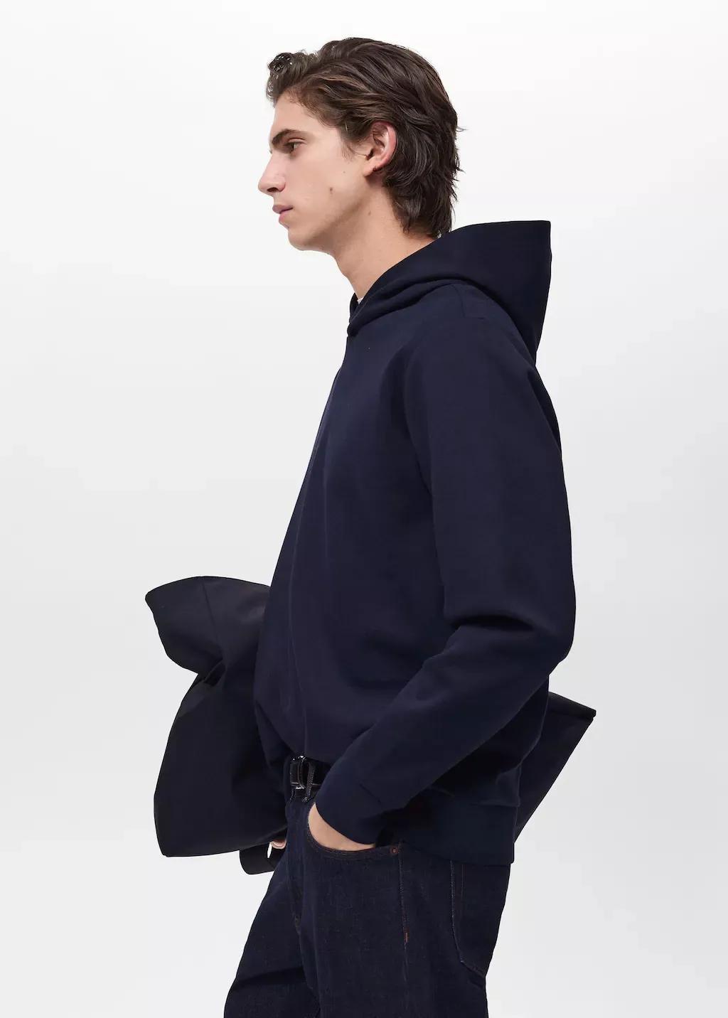 Blue Regular-Fit Cotton Hoodie, , large image number 3