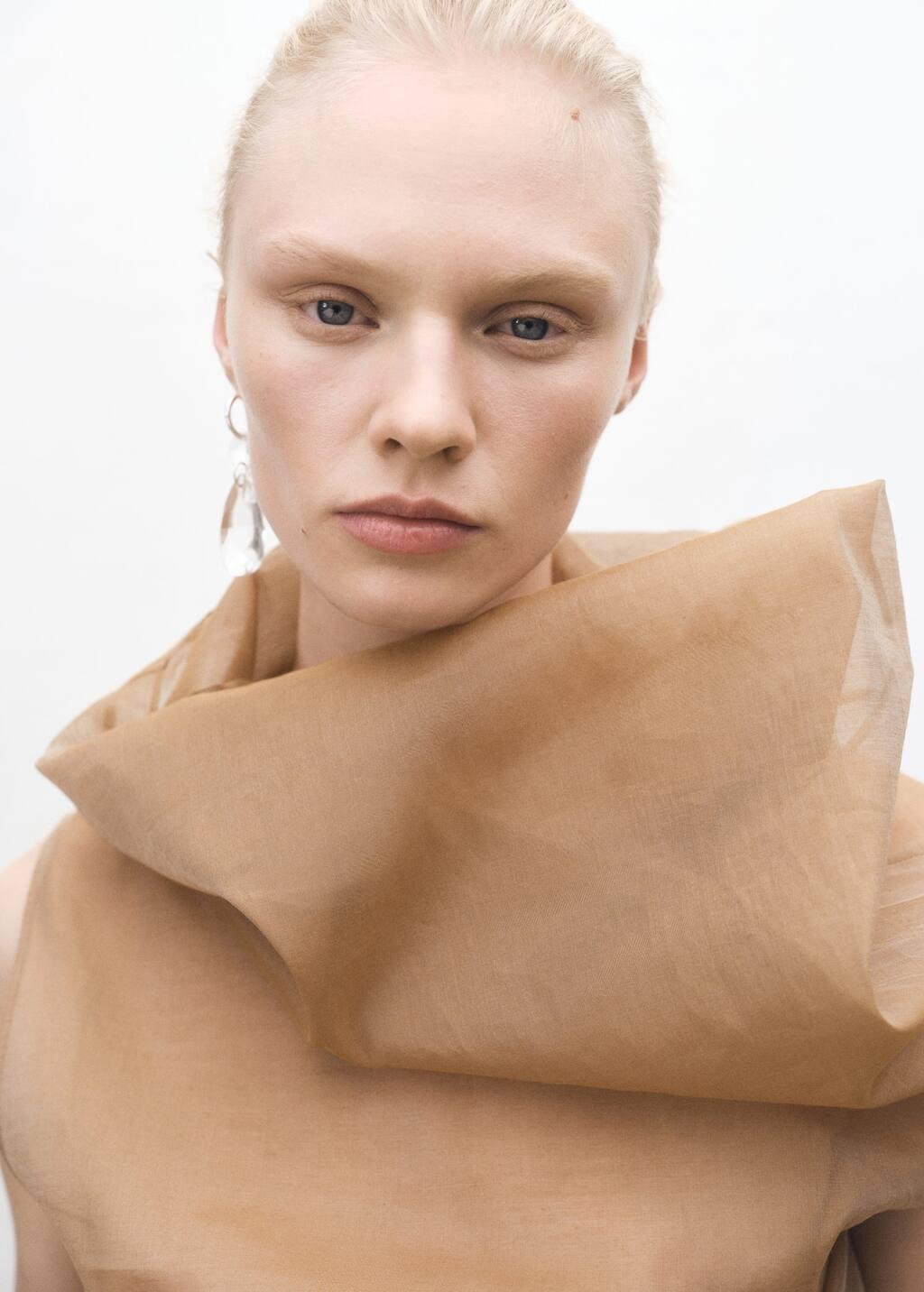 Brown Silk Blouse With Asymmetrical Neckline, , large image number 1