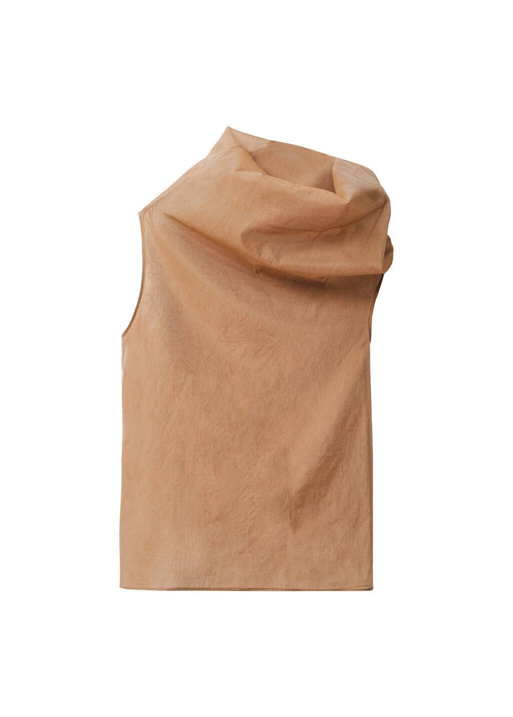 Brown Silk Blouse With Asymmetrical Neckline, , large image number 2