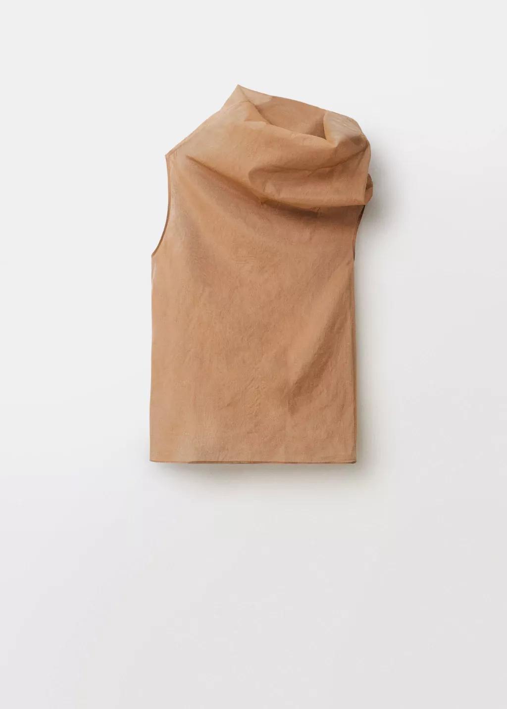Brown Silk Blouse With Asymmetrical Neckline, , large image number 4