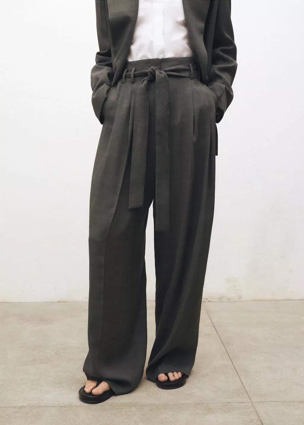 Khaki Suit Trousers With Belt Clips, , large image number 0