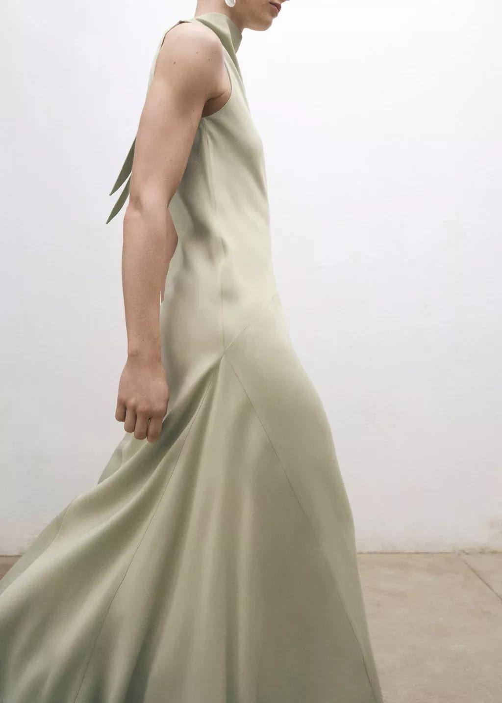 Green Satin Dress With Back Opening, , medium