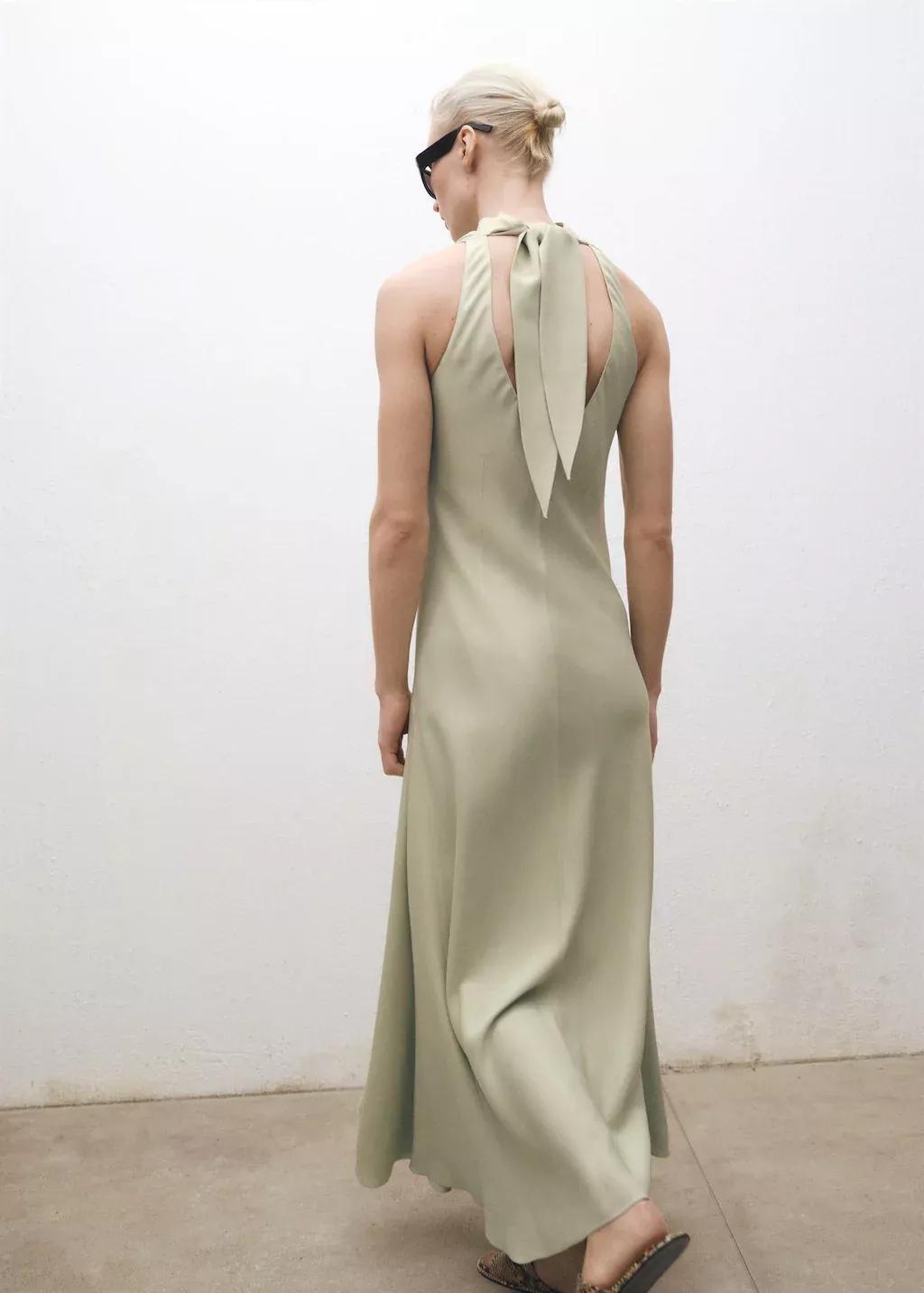 Green Satin Dress With Back Opening, , large image number 5