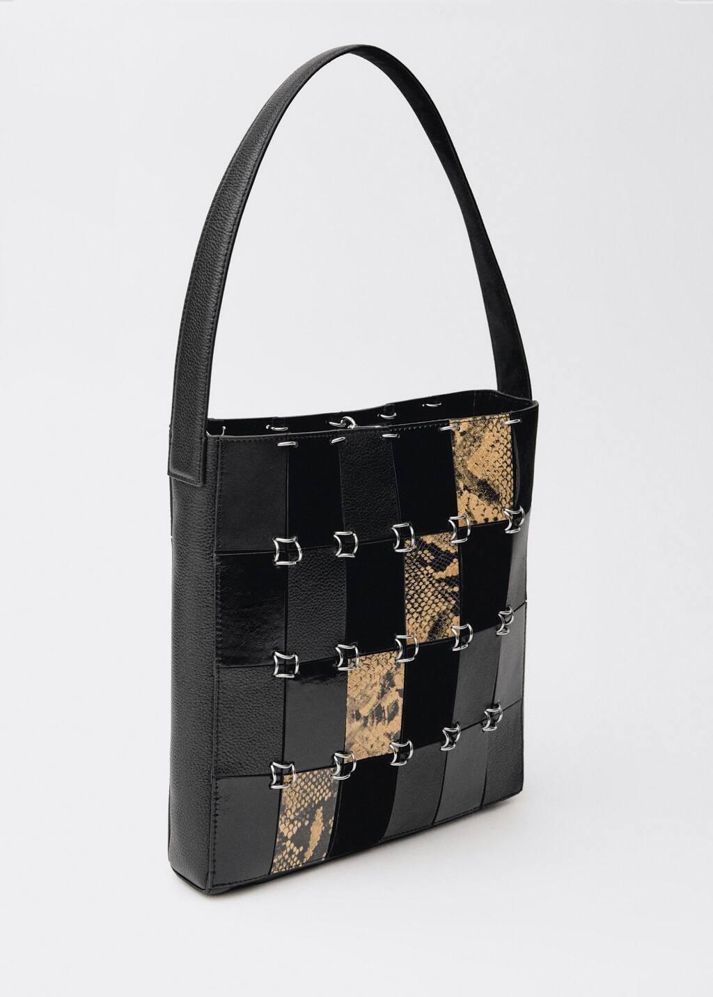 Black Combined-Patchwork Leather Bag, Black, large image number 0