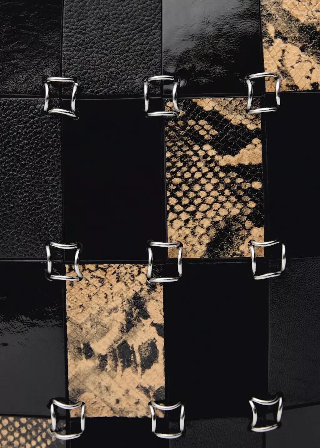 Black Combined-Patchwork Leather Bag, Black, large image number 1