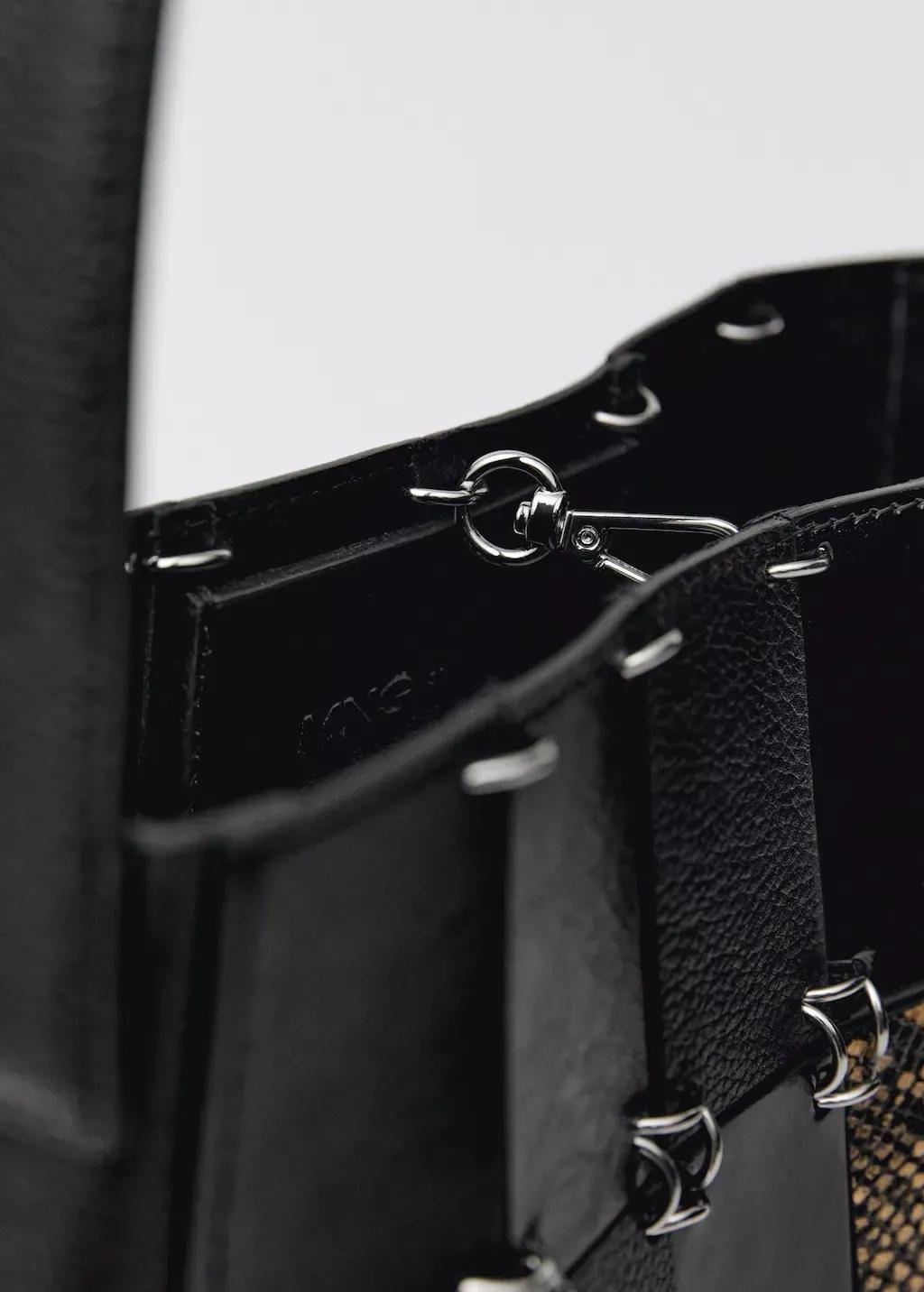 Black Combined-Patchwork Leather Bag, Black, large image number 3