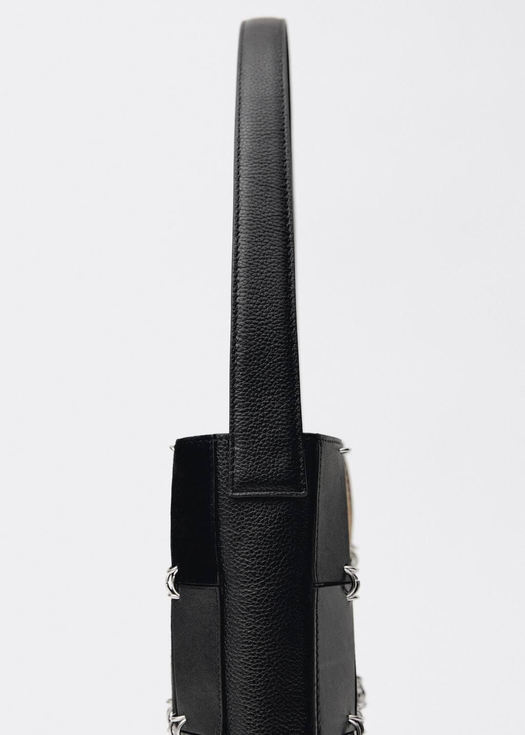 Black Combined-Patchwork Leather Bag, Black, large image number 5