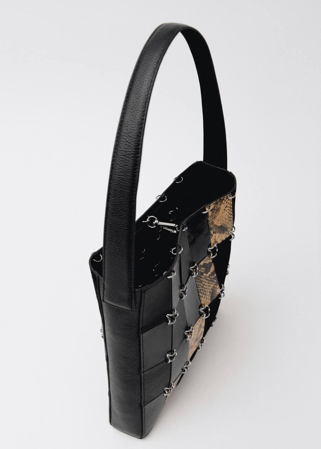 Black Combined-Patchwork Leather Bag, Black, large image number 6