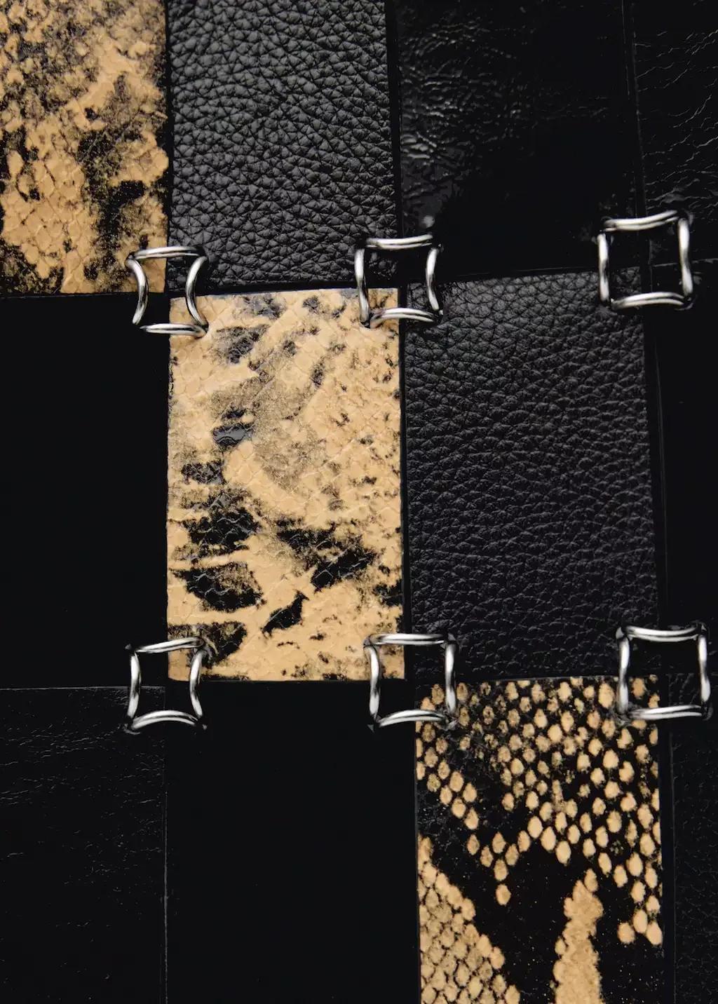 Black Combined-Patchwork Leather Shopper Bag, Black, large image number 1