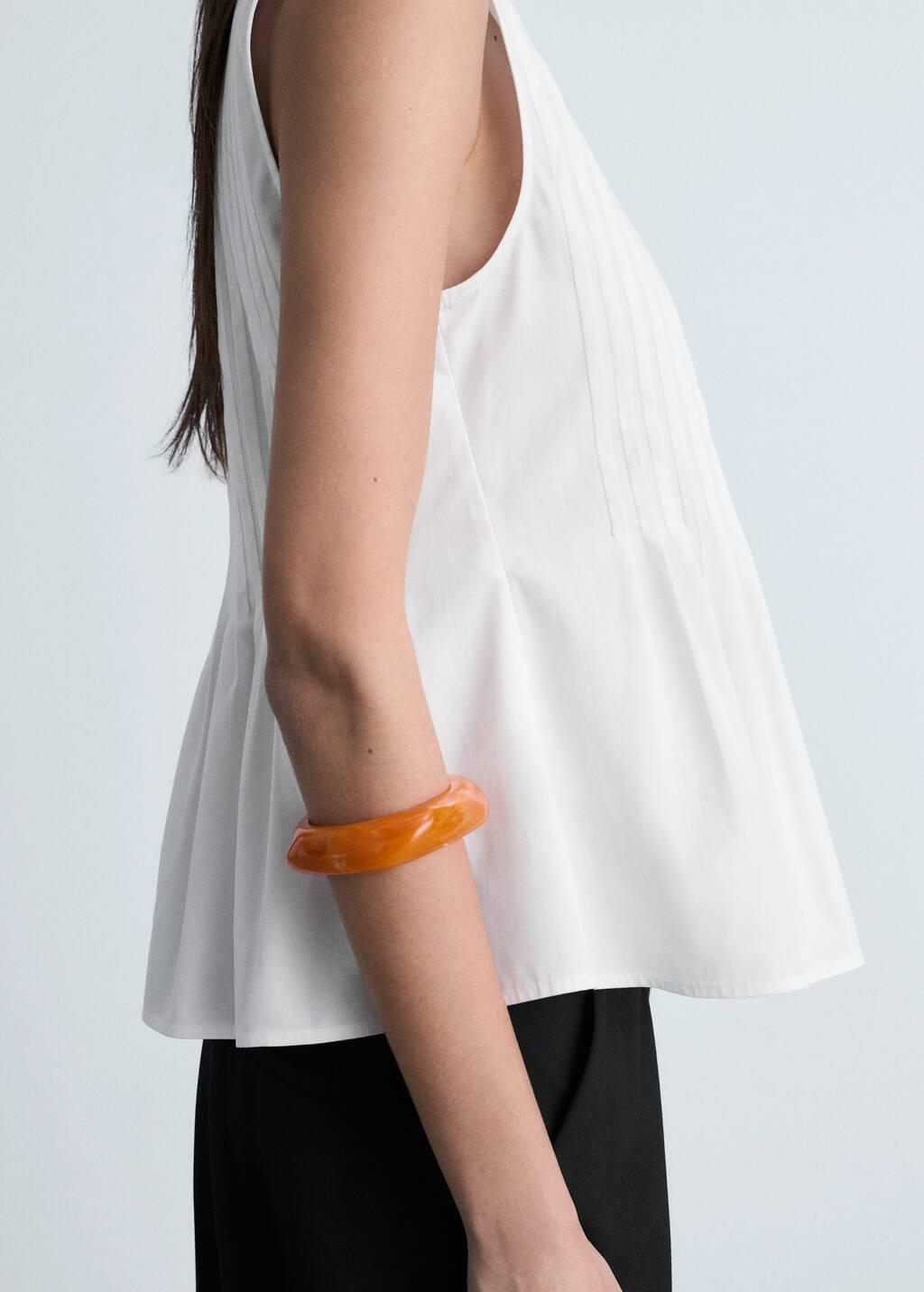 White Cotton Pleats Top, , large image number 1