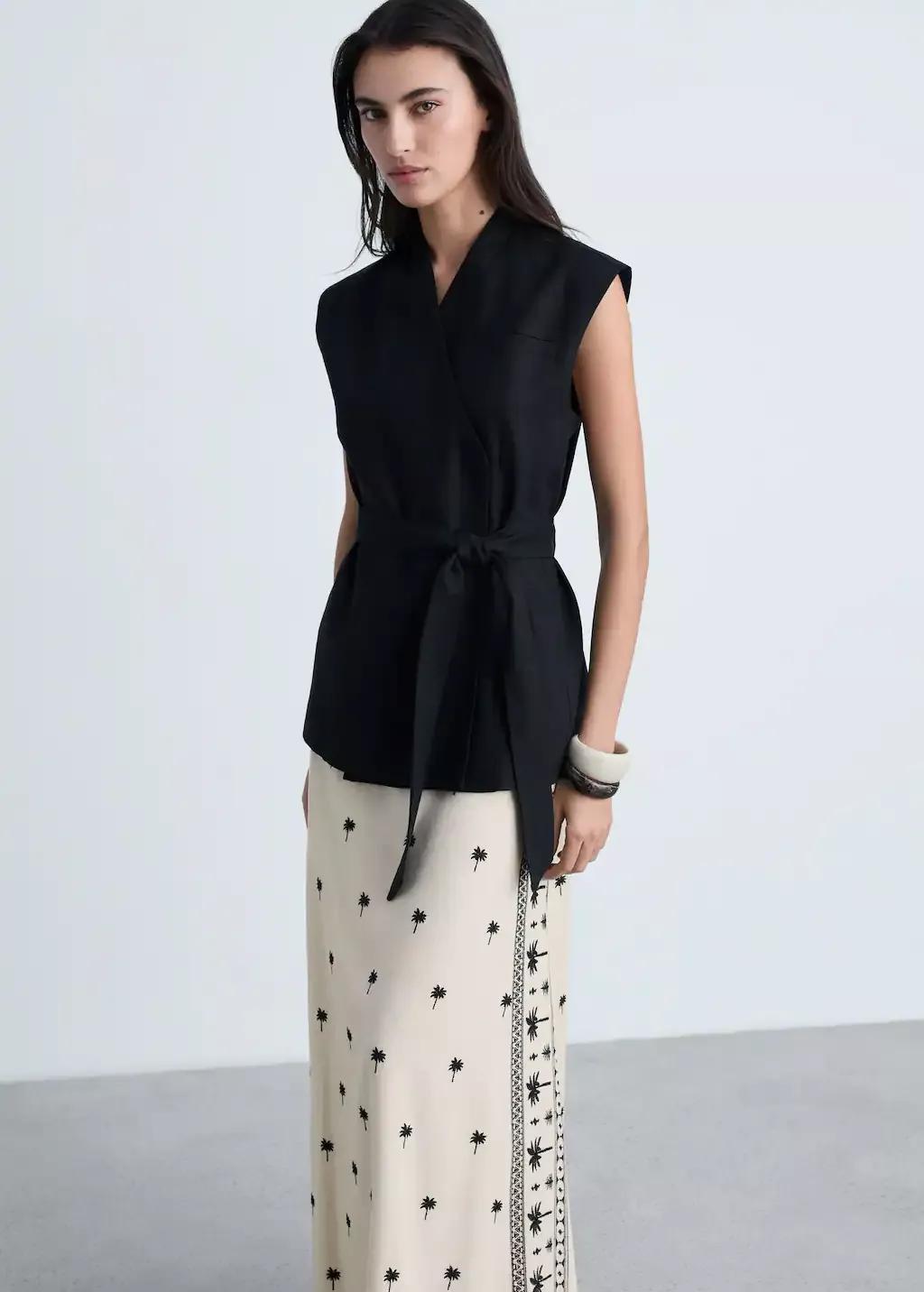 Beige Embroidered Flared Skirt, , large image number 1
