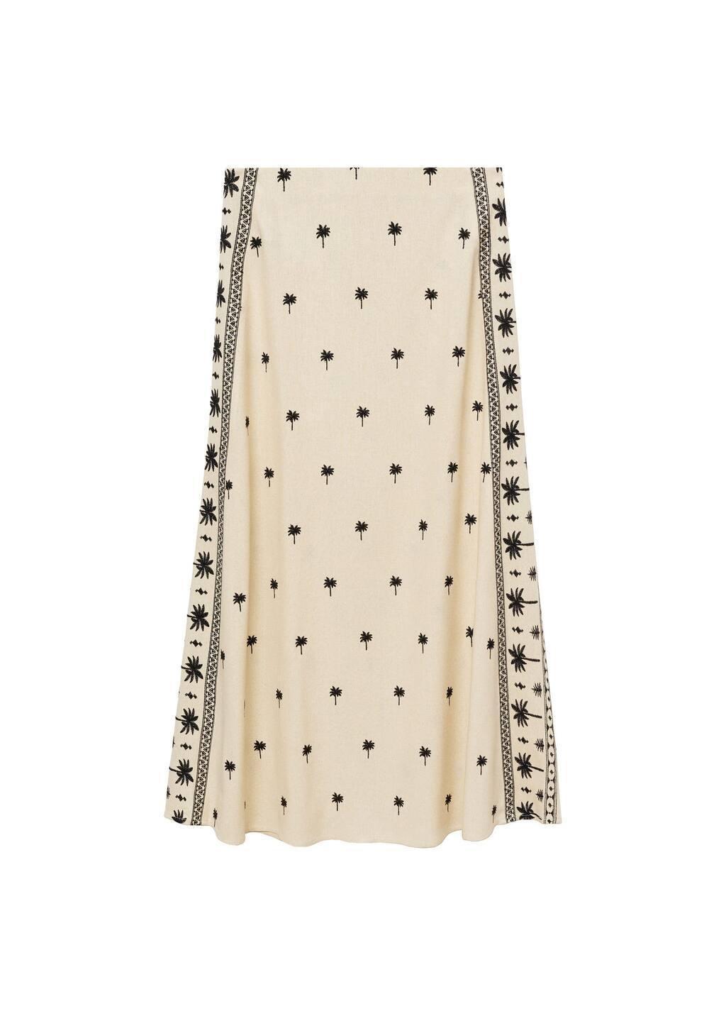 Beige Embroidered Flared Skirt, , large image number 2