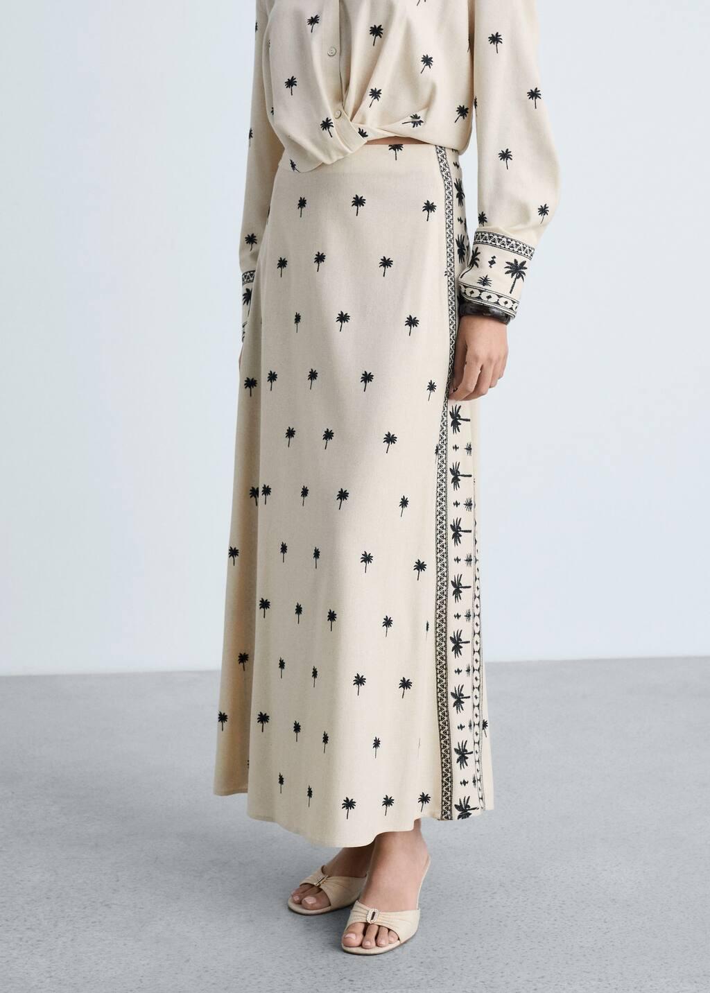 Beige Embroidered Flared Skirt, , large image number 3