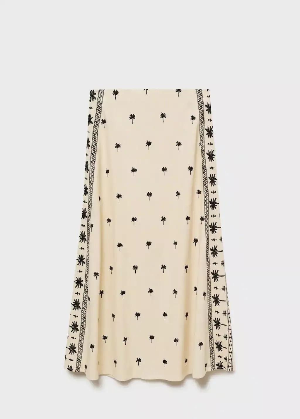 Beige Embroidered Flared Skirt, , large image number 4