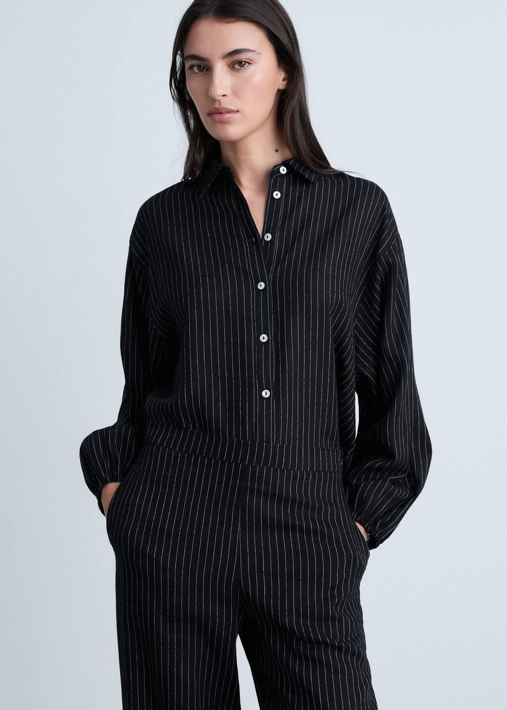 Black Straight Striped Trousers, , large image number 1