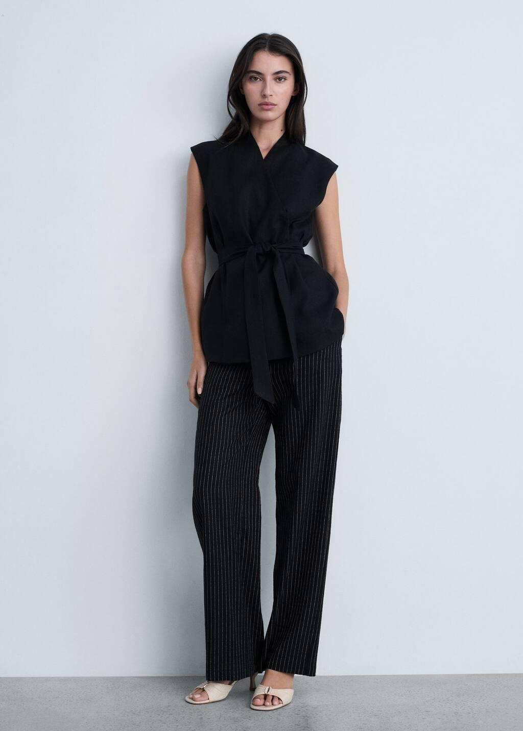 Black Straight Striped Trousers, , large image number 3
