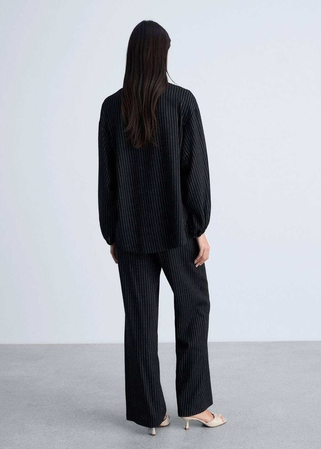 Black Straight Striped Trousers, , large image number 6