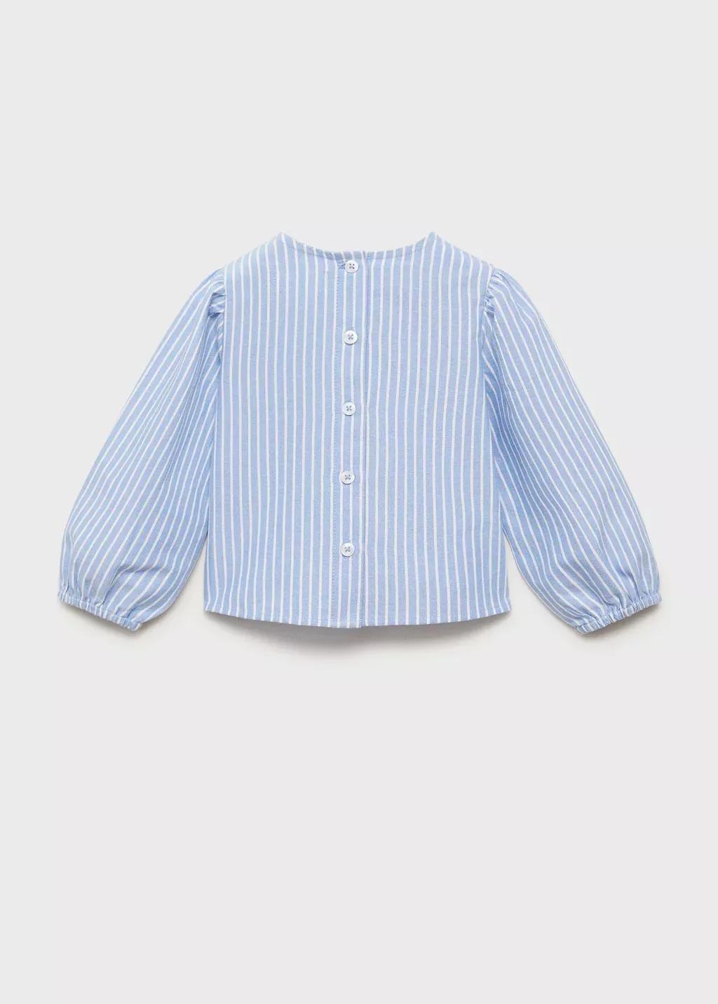 Blue Striped Cotton Blouse, Baby Girl, , large image number 1